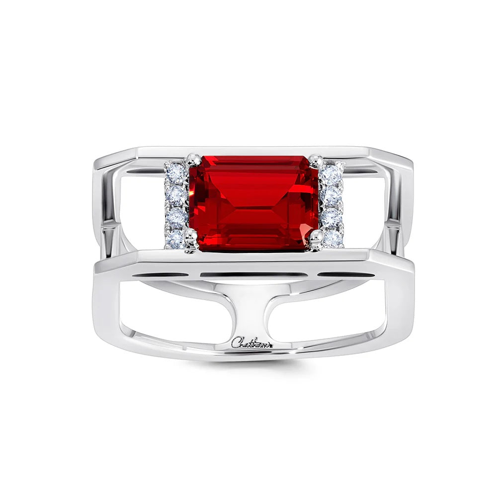14K White Gold Chatham Ruby and Lab Grown Diamond Ring