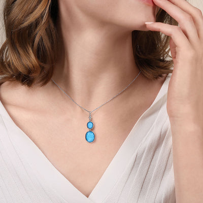 Sterling Silver Turquoise and Rock Crystal Drop Necklace 17.5 inch