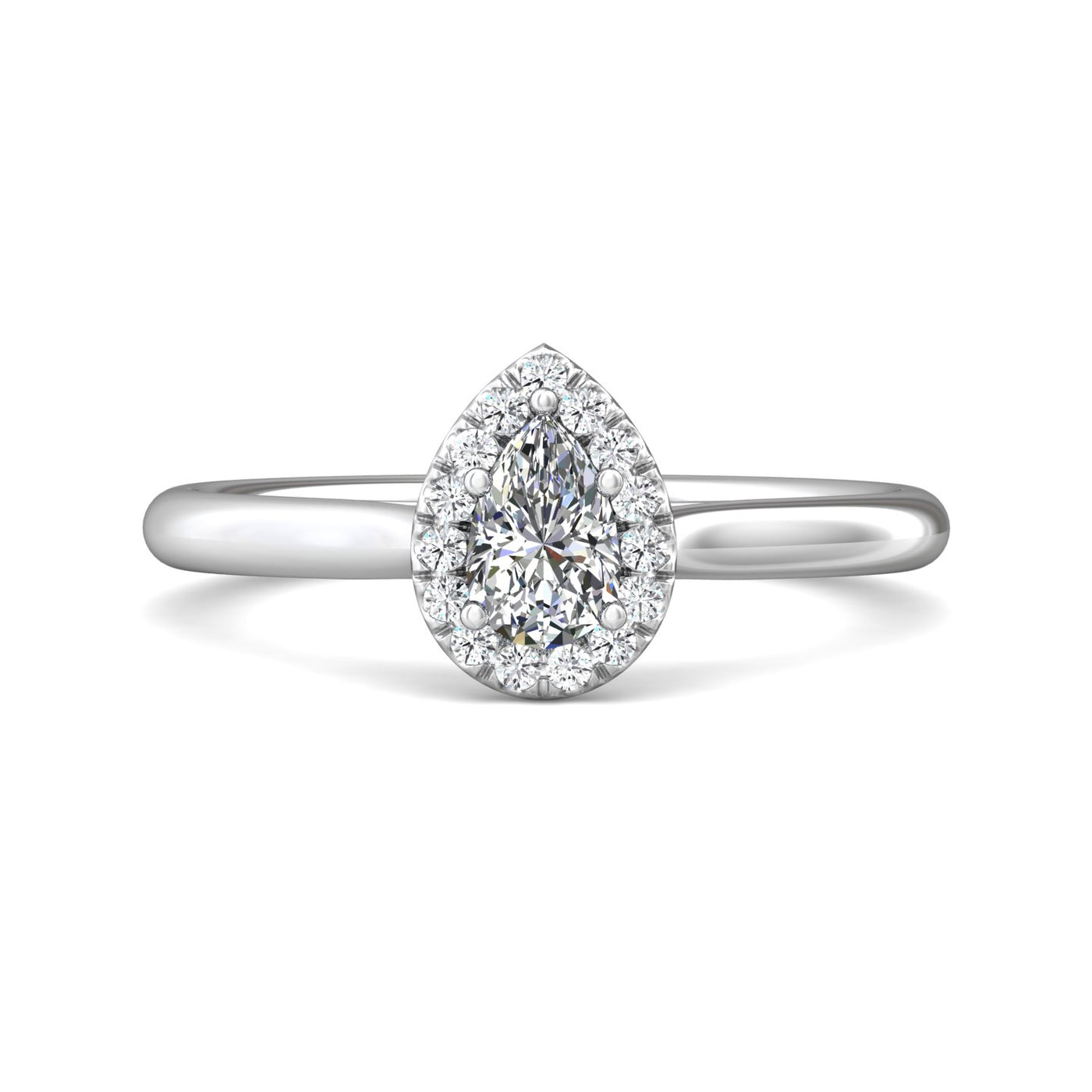 14K White Pear Natural Diamond Halo Engagement Ring