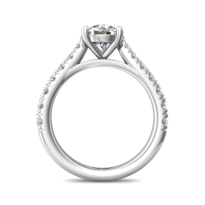 14K White Natural Diamond Semi-Mount Ring that accomodates a 7.00 mm Center