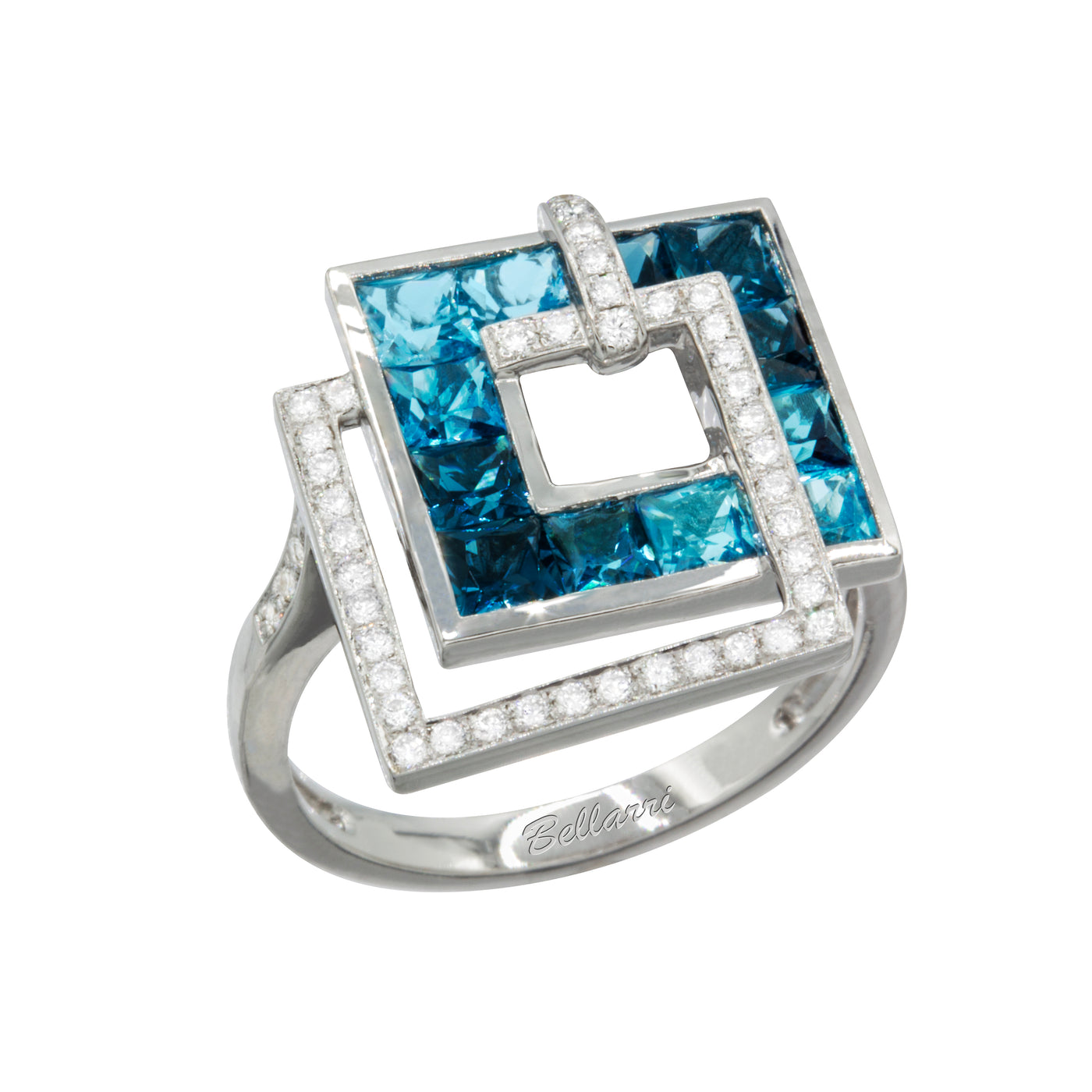 14K White Blue Topaz and Natural Diamond Ring Size 7