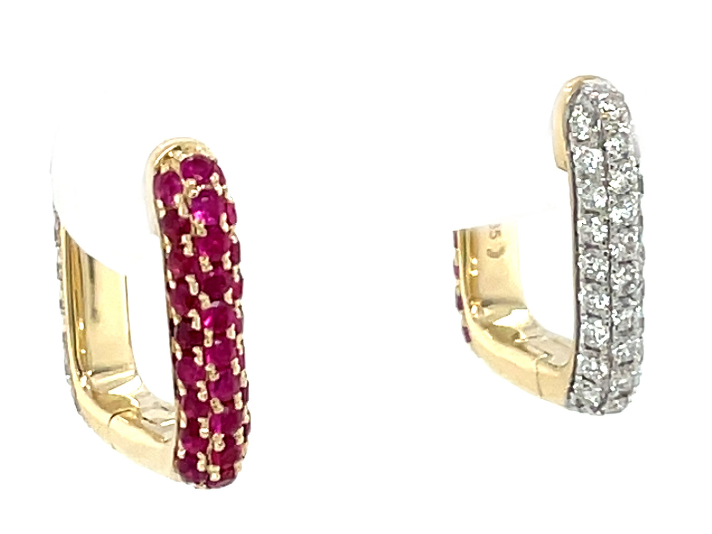 14K Yellow Ruby and Natural Diamond Reversible Hoop Earrings