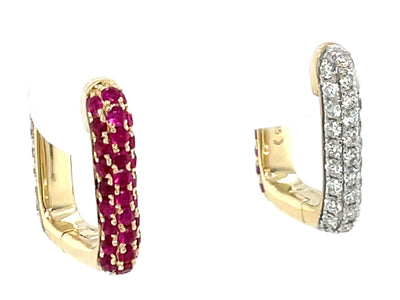 14K Yellow Ruby and Natural Diamond Reversible Hoop Earrings