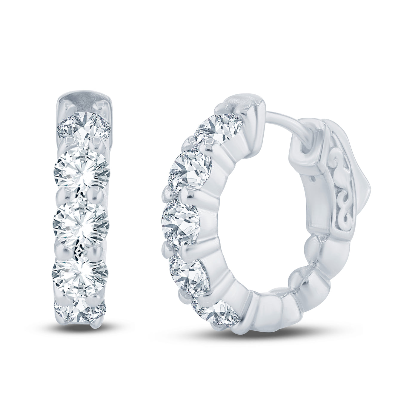 14K White Natural Diamond Huggie Earrings