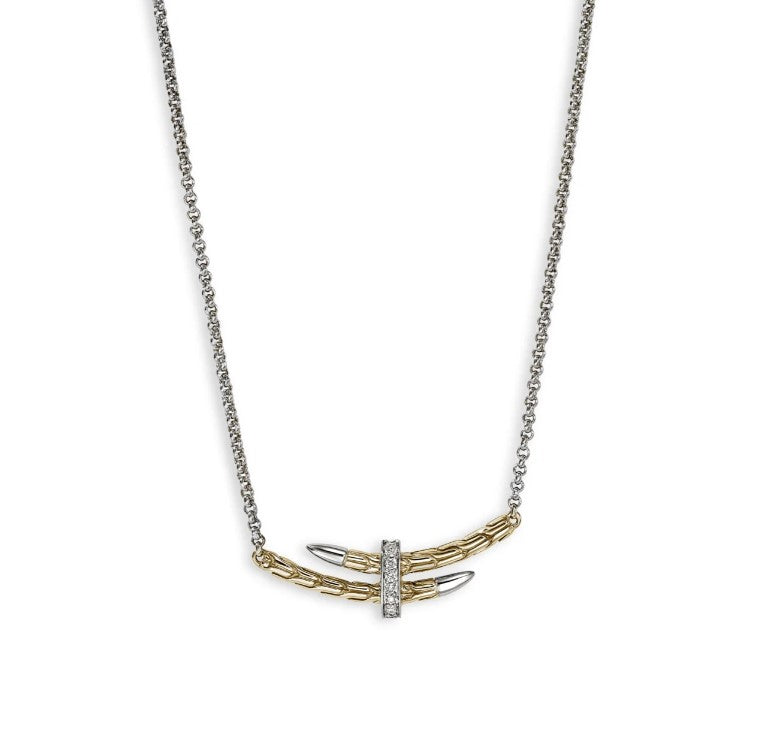 Sterling/14K Yellow Gold Natural Diamond Spear Station Necklace