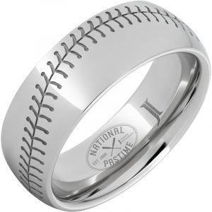 Serinium White 8 mm Baseball Stitching Wedding Band Size 10
