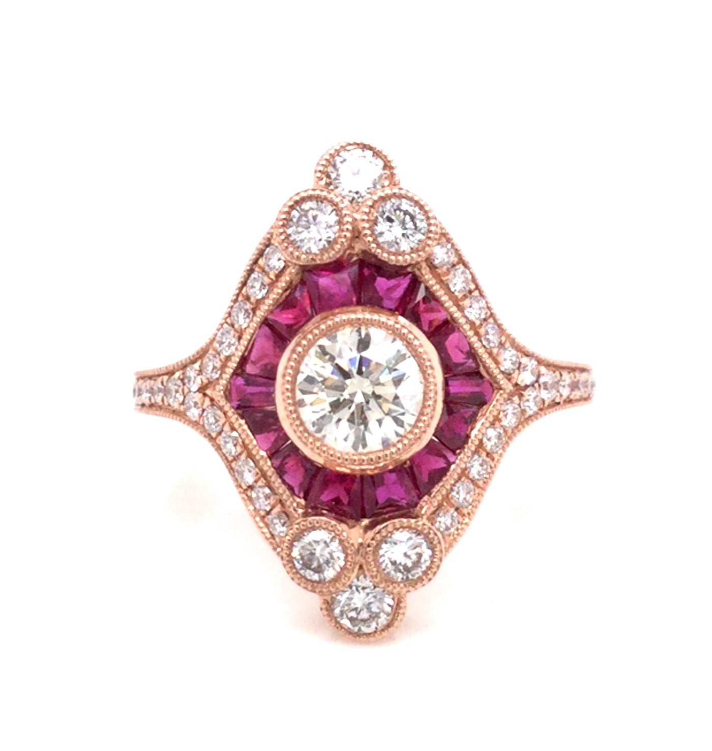 14K Rose Vintage Ruby and Natural Diamond Ring Size 6.5