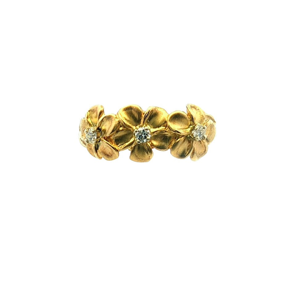 14K Yellow Gold Plumeria Natural Diamond Ring