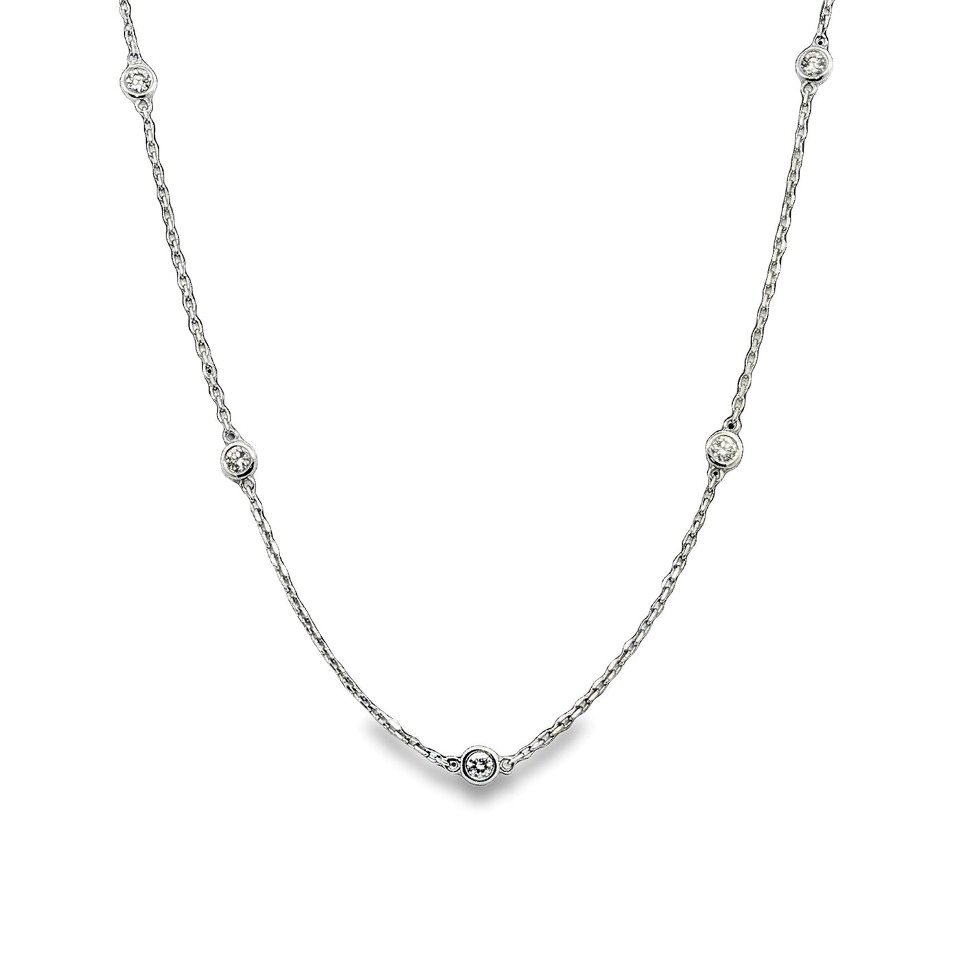 14K White Gold Natural Diamond Station Necklace