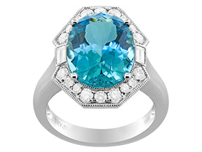 18K White Aquamarine and Natural Diamond Ring Size 6.5