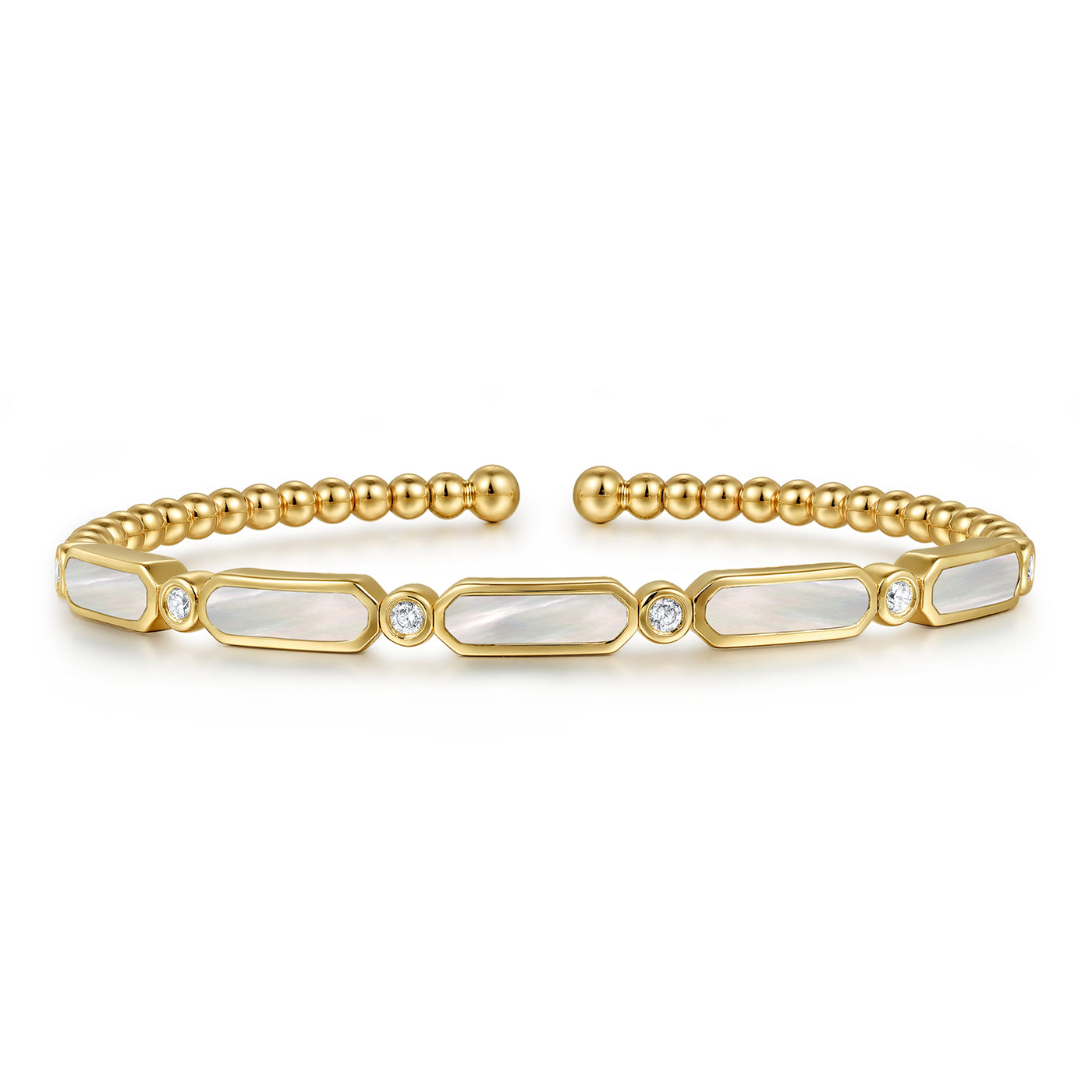 14K Yellow Mother of Pearl and Natural Diamond Cuff Bracelet
