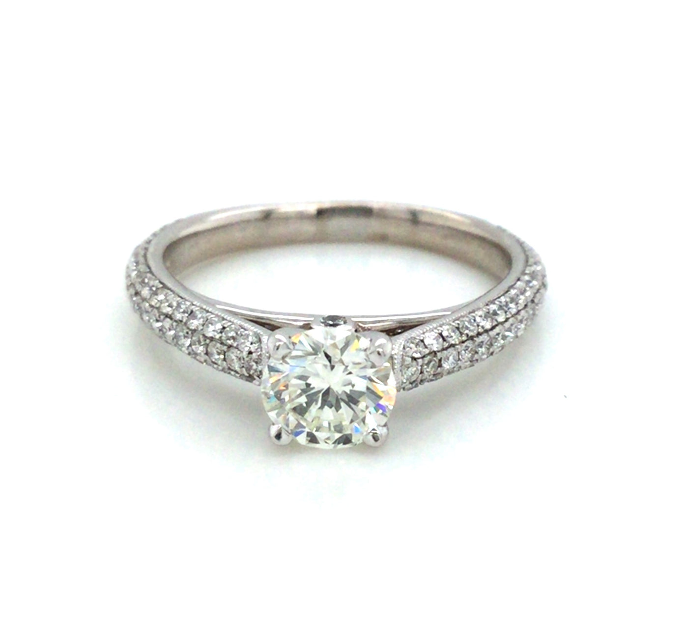 14K White Round Brilliant Cut Natural Diamond Classic Engagement Ring