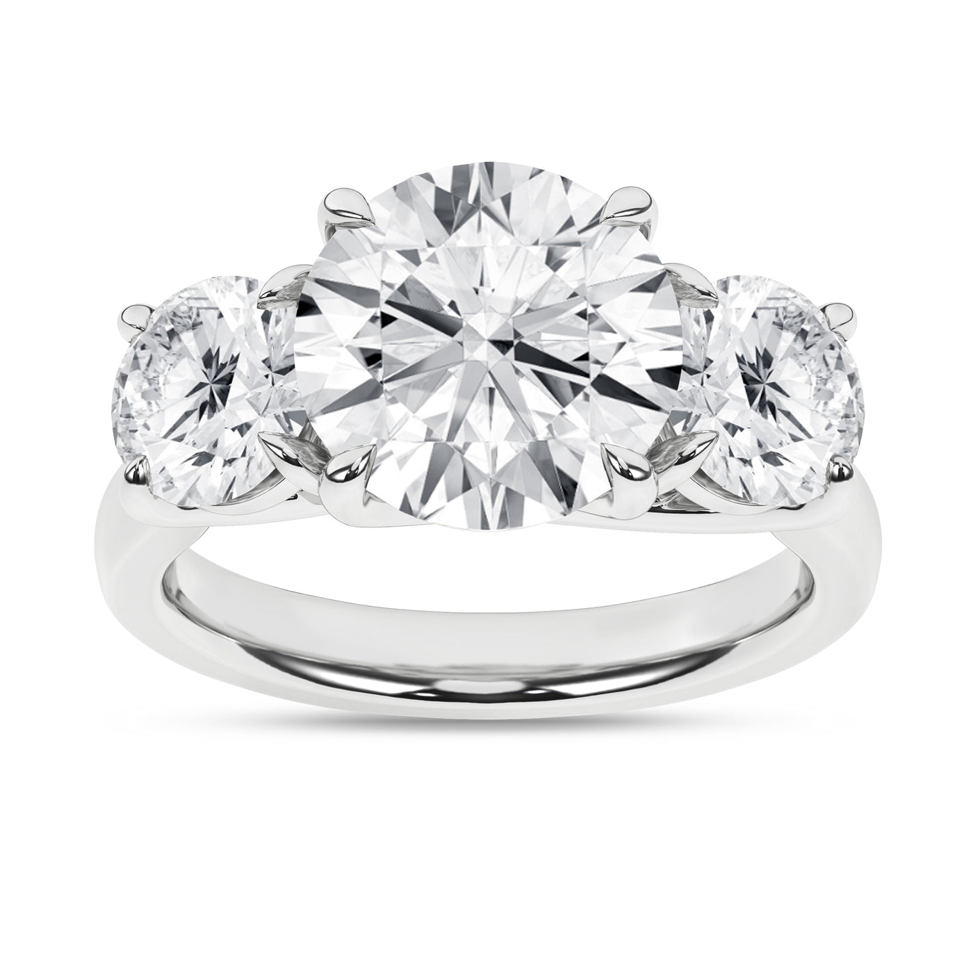 14K White Round Brilliant Cut Lab Grown Diamond Three Stone Engagement Ring