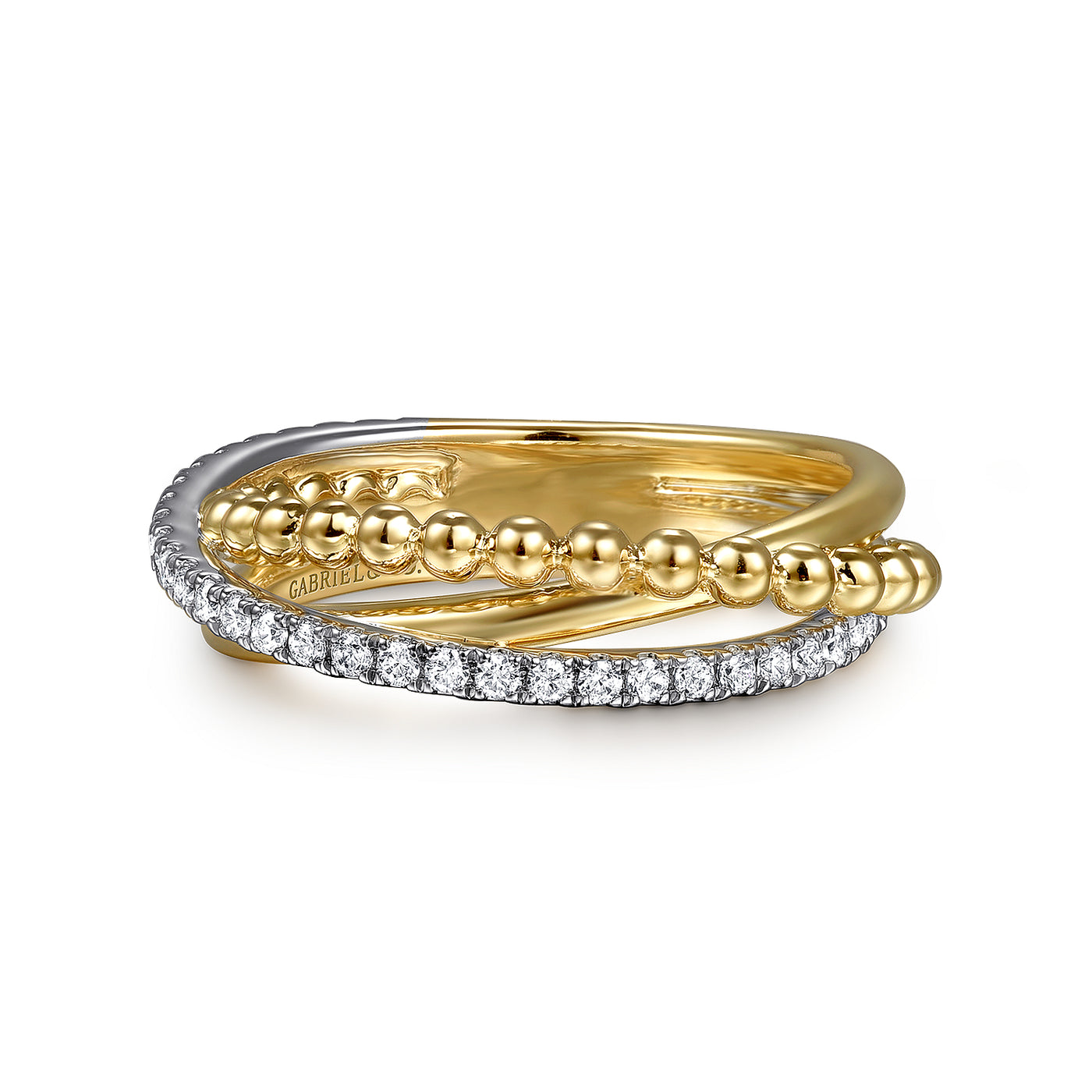 14K Yellow Criss Cross Natural Diamond Ring Size 6.5