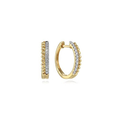 14K Yellow Gold Natural Diamond Huggie Earrings