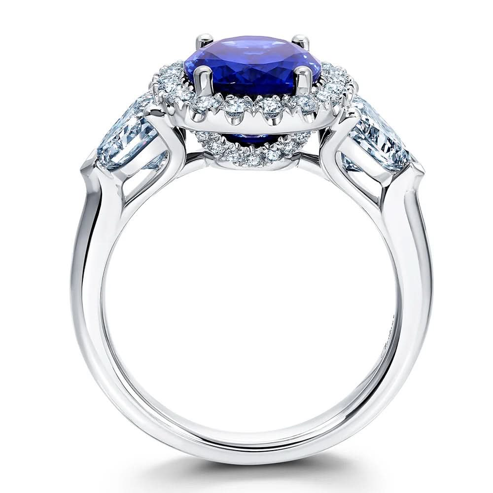 18K White Chatham Blue Sapphire and Lab Grown Diamond Ring Size 6.5