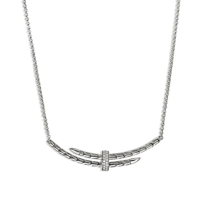 Sterling Silver Natural Diamond Spear Station Necklace
