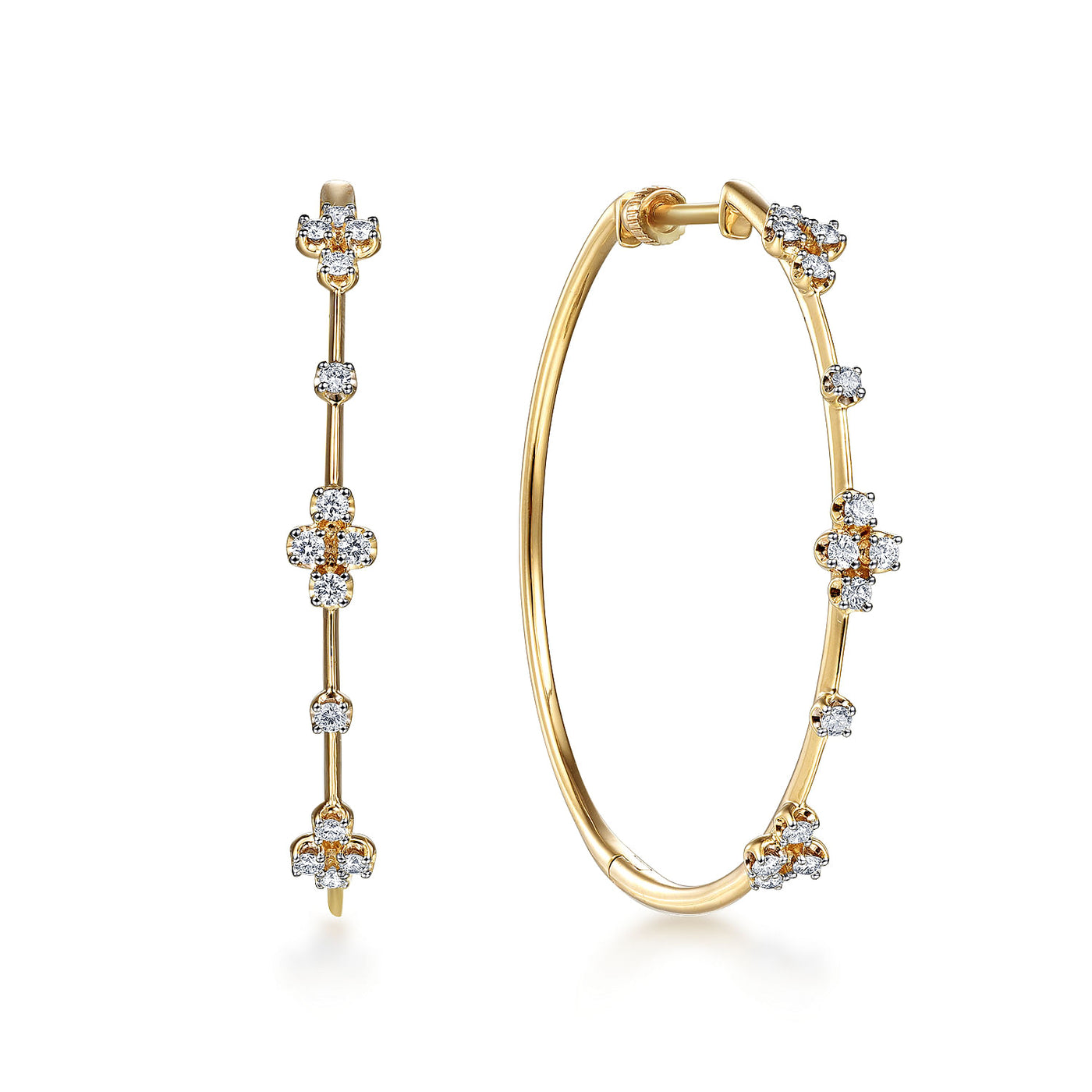 14K Yellow Natural Diamond Hoop Earrings