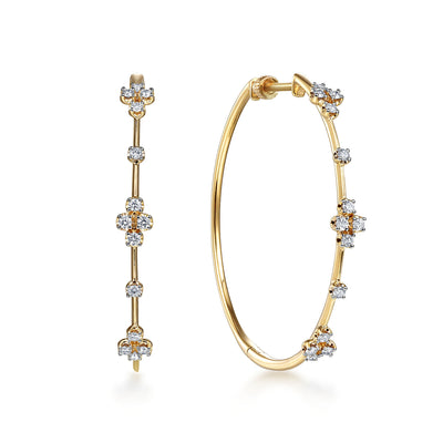 14K Yellow Natural Diamond Hoop Earrings