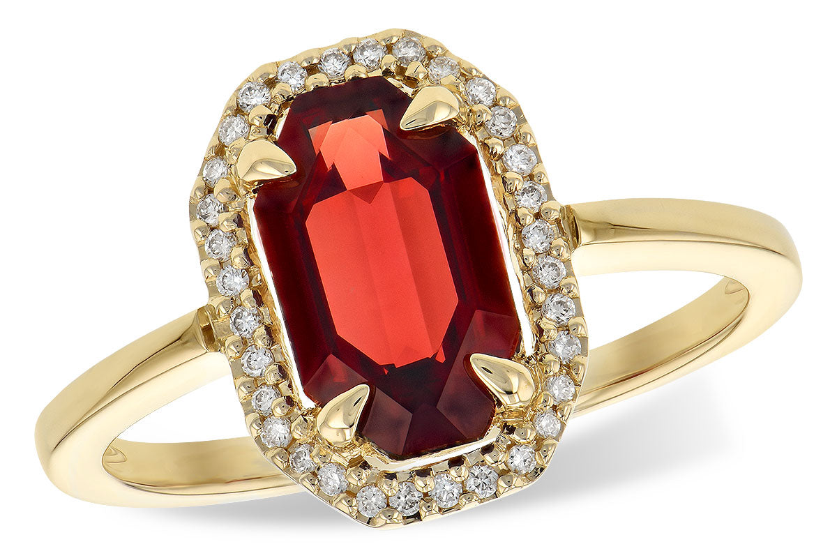 14K Yellow Garnet and Natural Diamond Ring Size 7