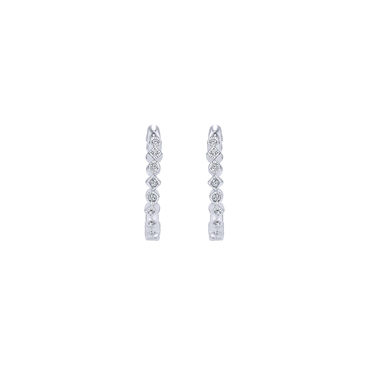 14K White Natural Diamond Huggie Earrings