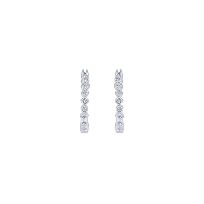 14K White Natural Diamond Huggie Earrings