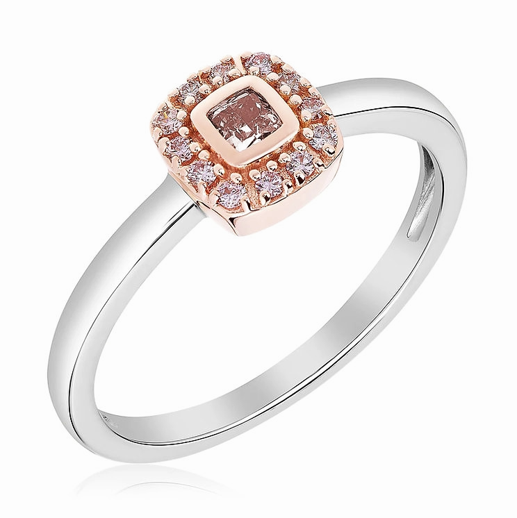 18K White & Rose Fashion Natural Diamond Ring Size 7