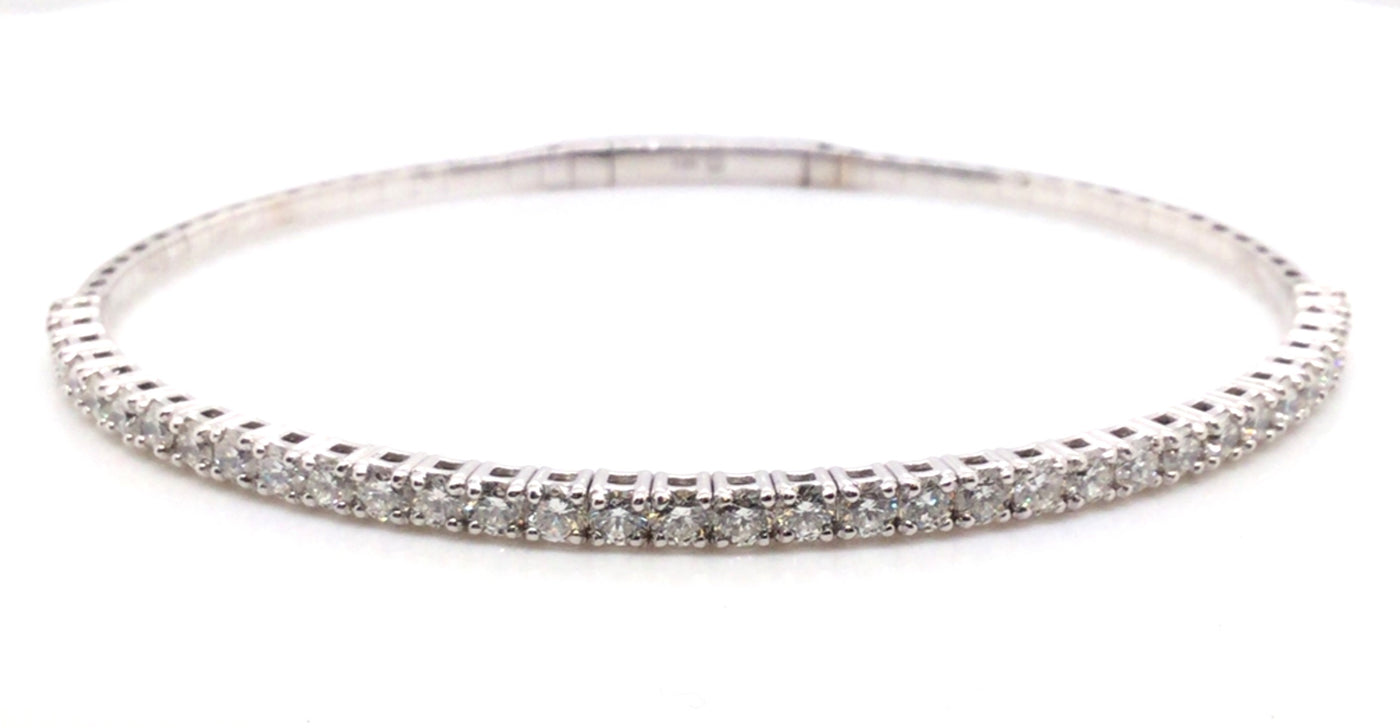 14K White Natural Diamond Flexible Bangle Bracelet