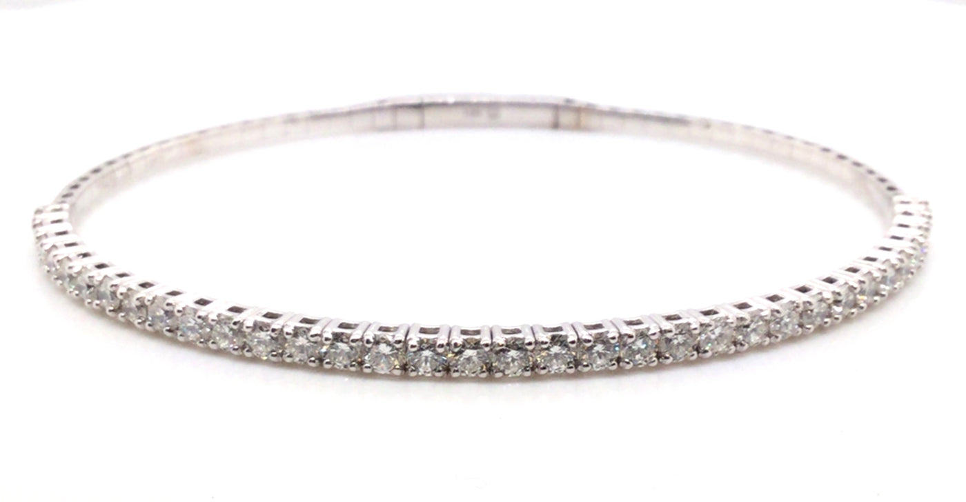 14K White Natural Diamond Hinged Bangle Bracelet