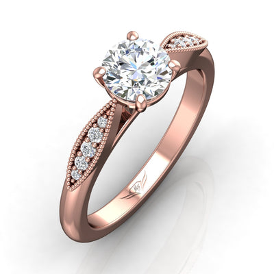 14K Rose Natural Diamond Semi-Mount Ring that accomodates a 6.50 mm Center