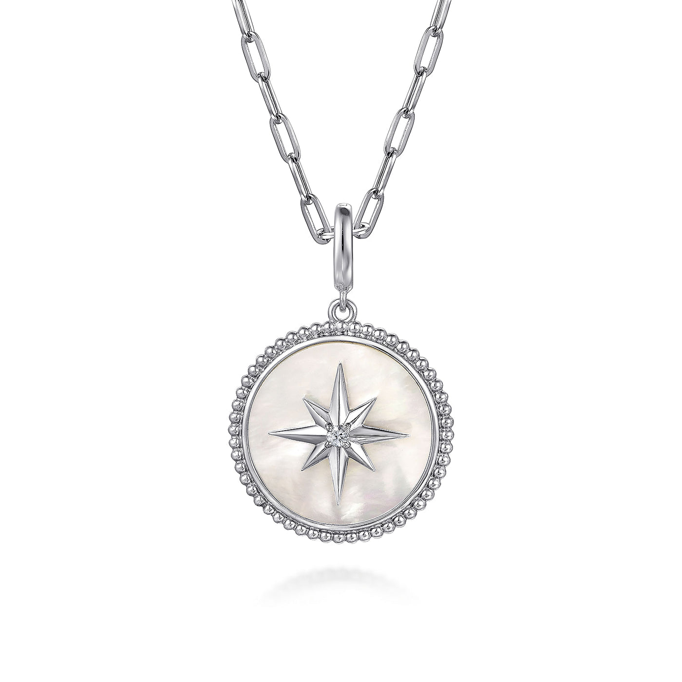 Sterling Silver Mother of Pearl and White Sapphire Medallion Pendant