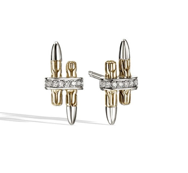 Sterling/14K Yellow Gold Natural Diamond Spear Stud Earrings