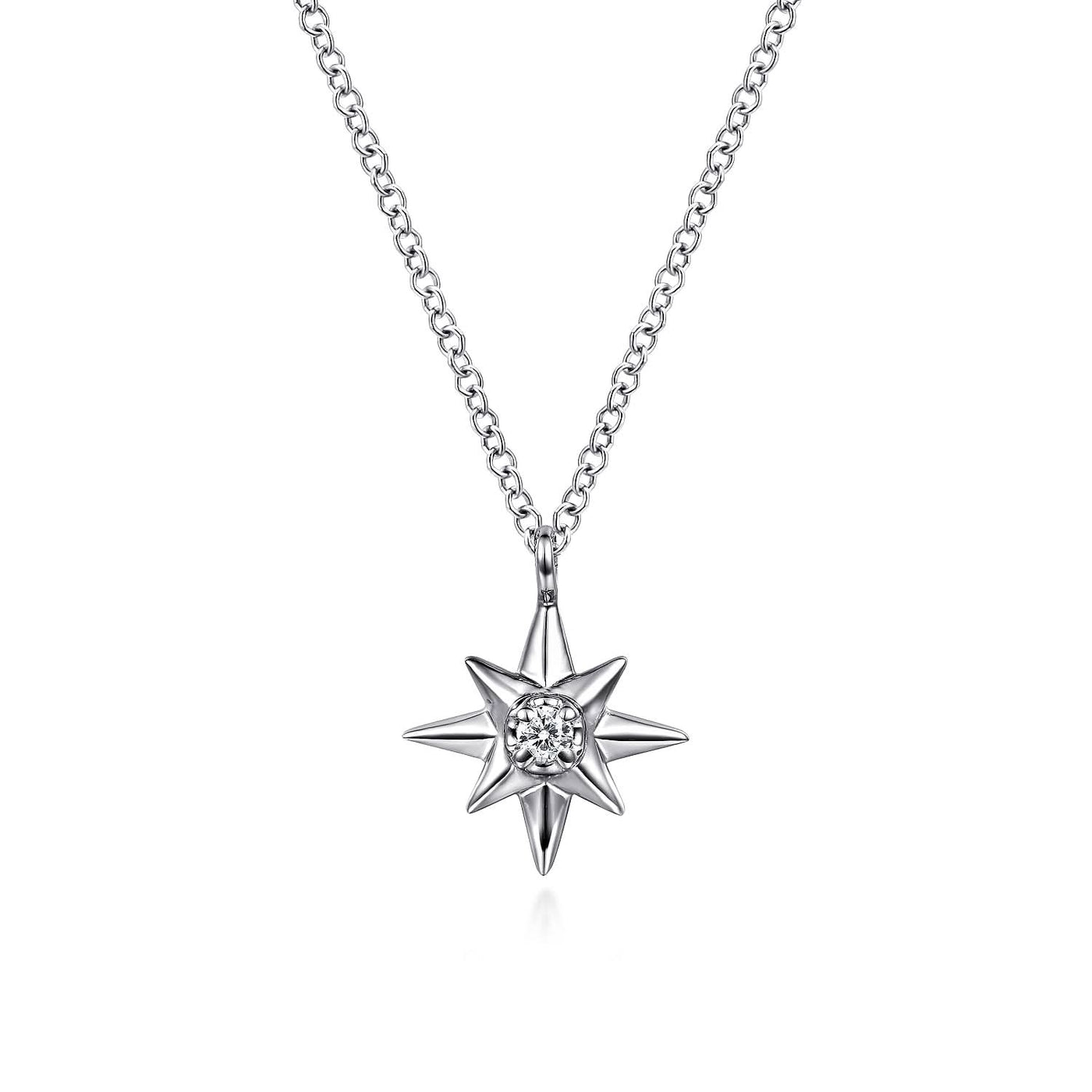 Sterling Silver Natural Diamond Starburst 17.5 inch Necklace