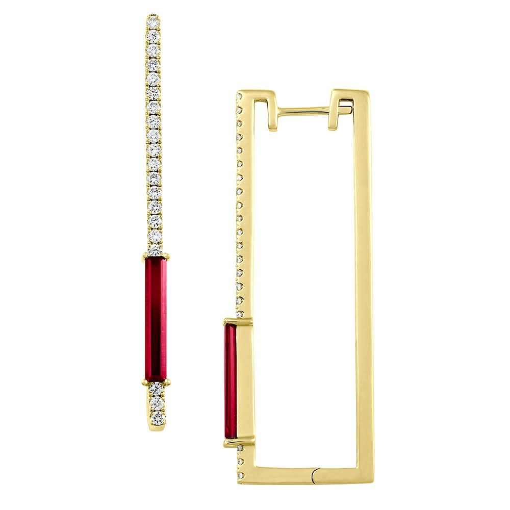 14K Yellow Chatham Ruby and Lab Grown Diamond Earrings