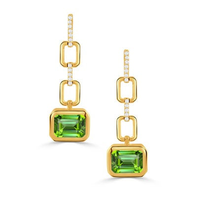 18K Yellow Peridot and Natural Diamond Drop Earrings