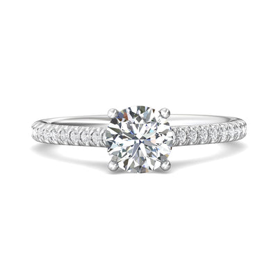 14K White Natural Diamond Semi-Mount Ring that accomodates a 6.50 mm Center