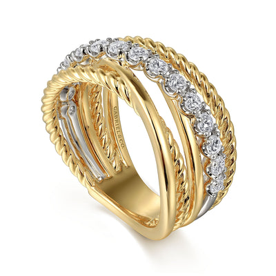 14K Yellow Twisted Rope Natural Diamond Ring Size 6.5