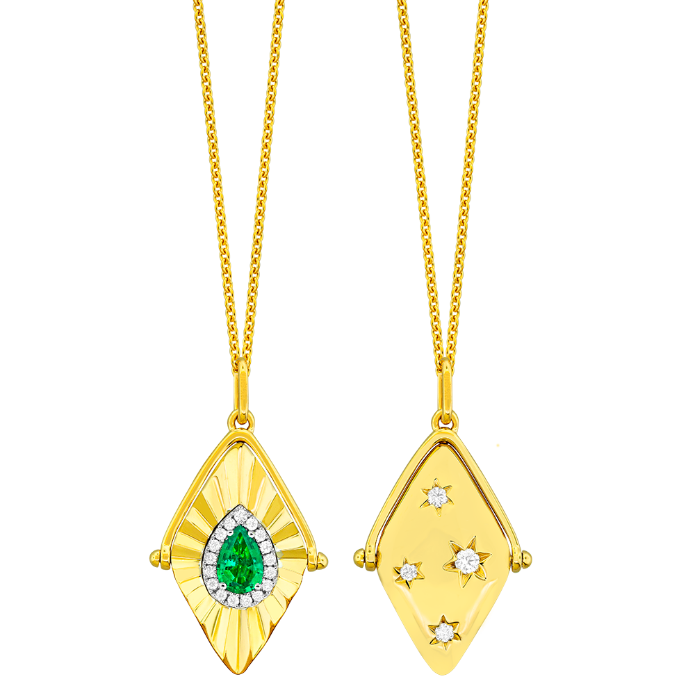 18K Yellow & White Emerald and Natural Diamond 17 inch Necklace