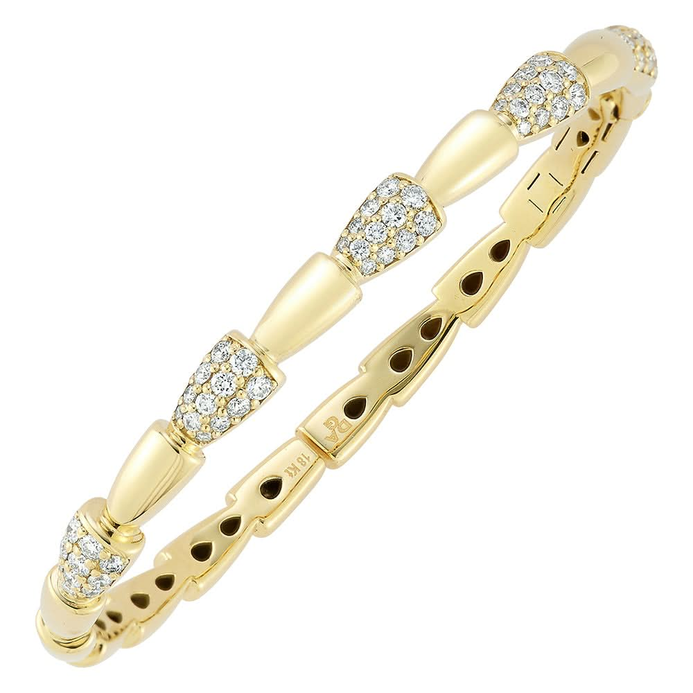 18K Yellow Natural Diamond Hinged Bangle Bracelet