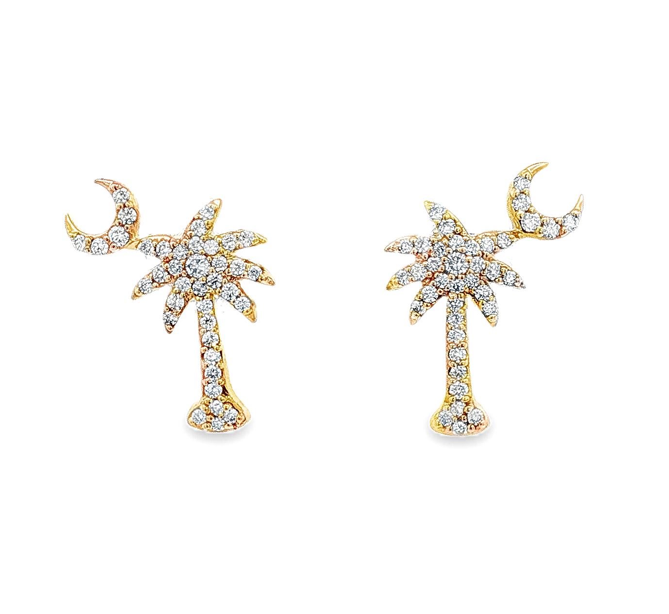 14K Yellow Natural Diamond Palm Tree Earrings