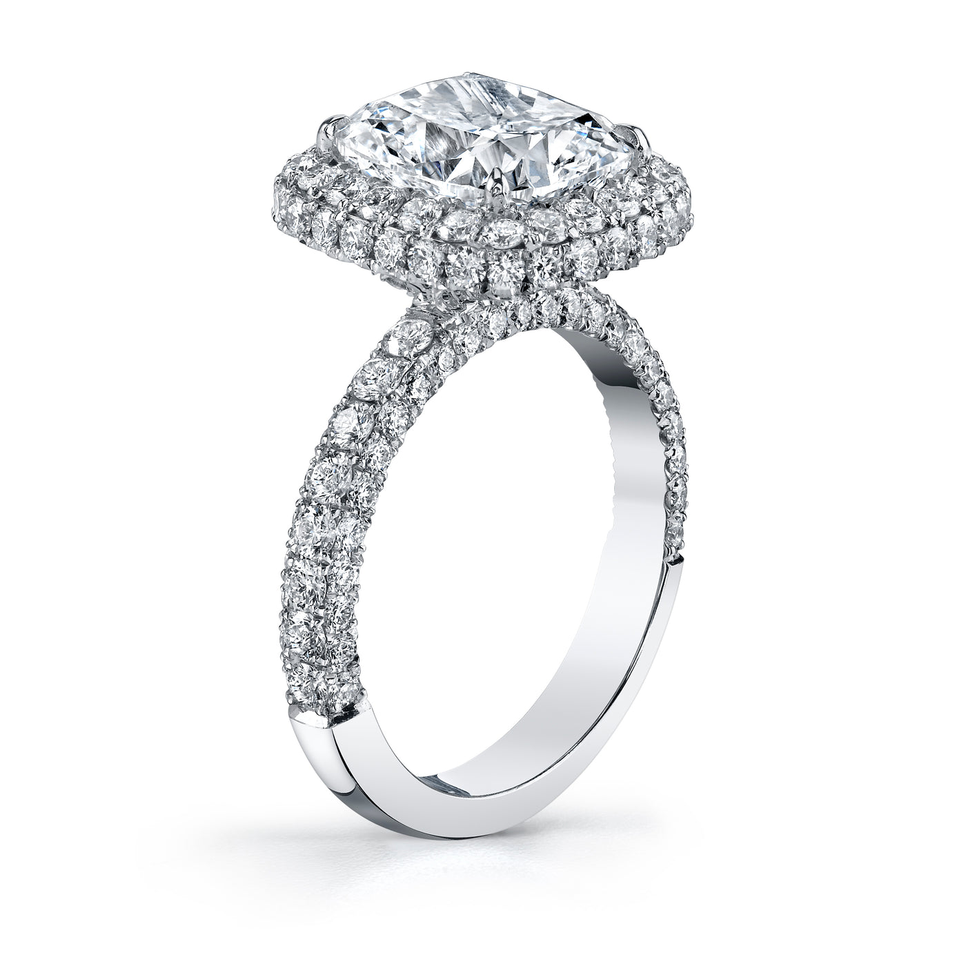 Platinum Cushion Natural Diamond Halo Engagement Ring