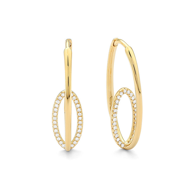 14K Yellow Natural Diamond Hoop Earrings