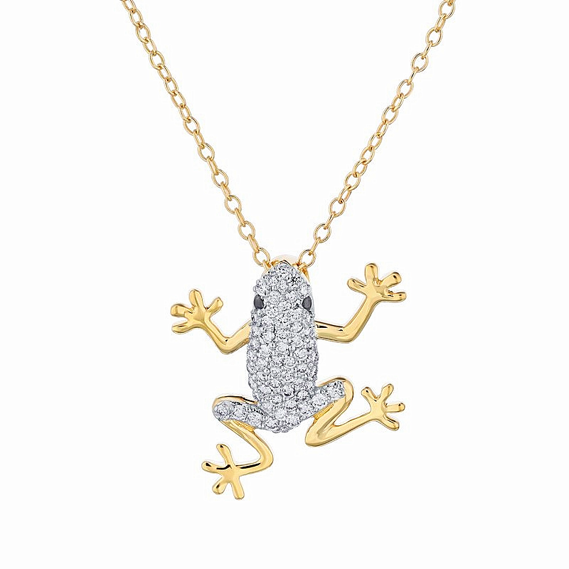 14K Yellow & White Natural Diamond Frog Pendant
