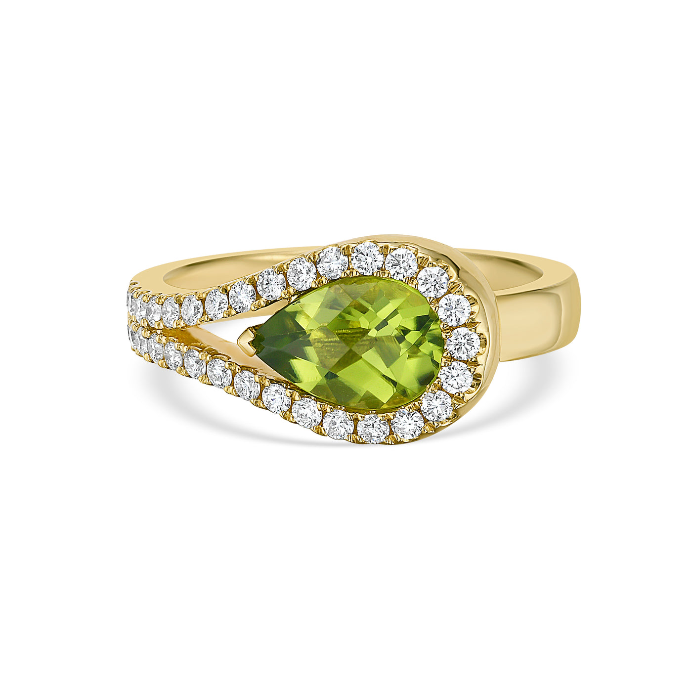 18K Yellow Peridot and Natural Diamond Ring Size 6.5