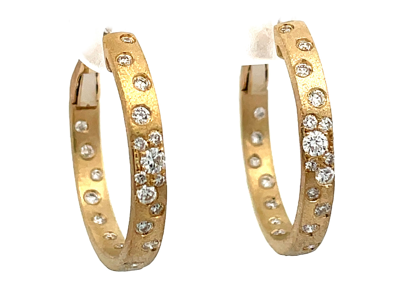 14K Yellow Natural Diamond Hoop Earrings