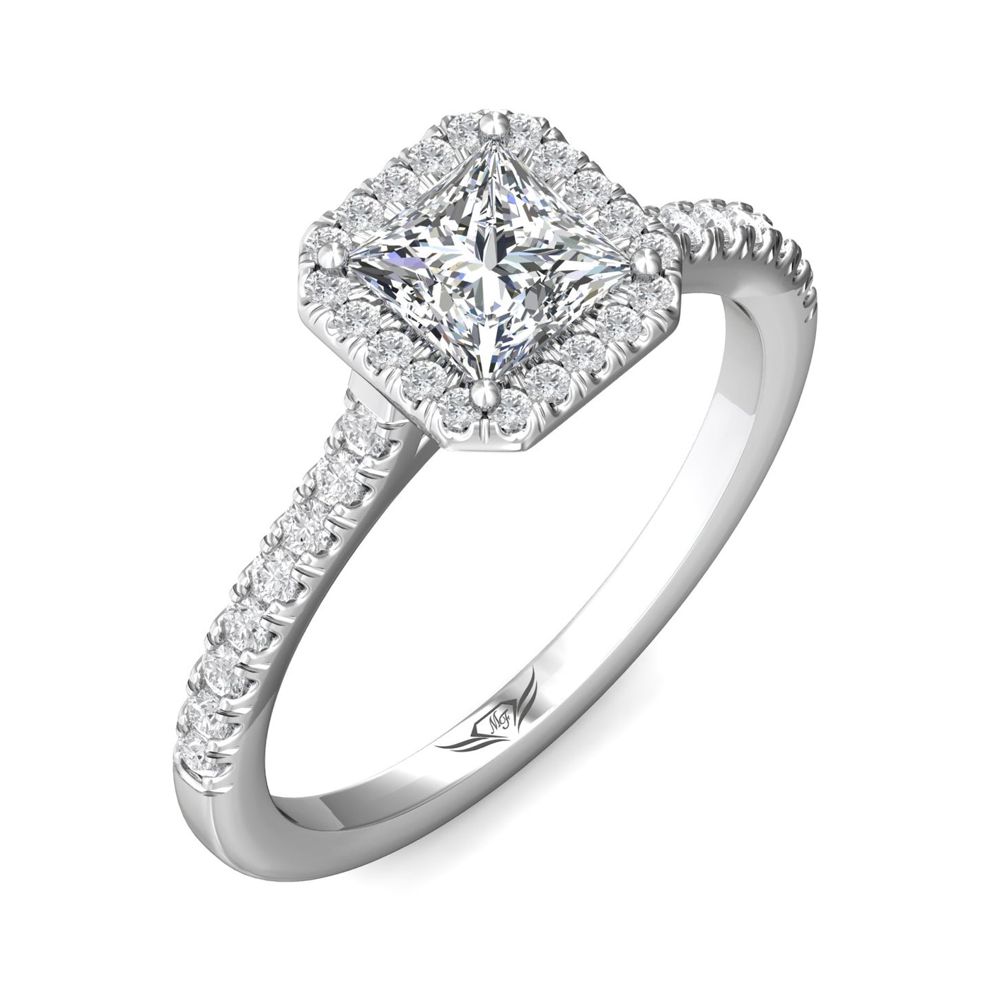 14K White Natural Diamond Semi-Mount Ring that accomodates a 5.00 mm Center