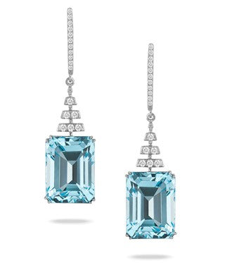 18K White Sky Blue Topaz and Natural Diamond Dangle Earrings