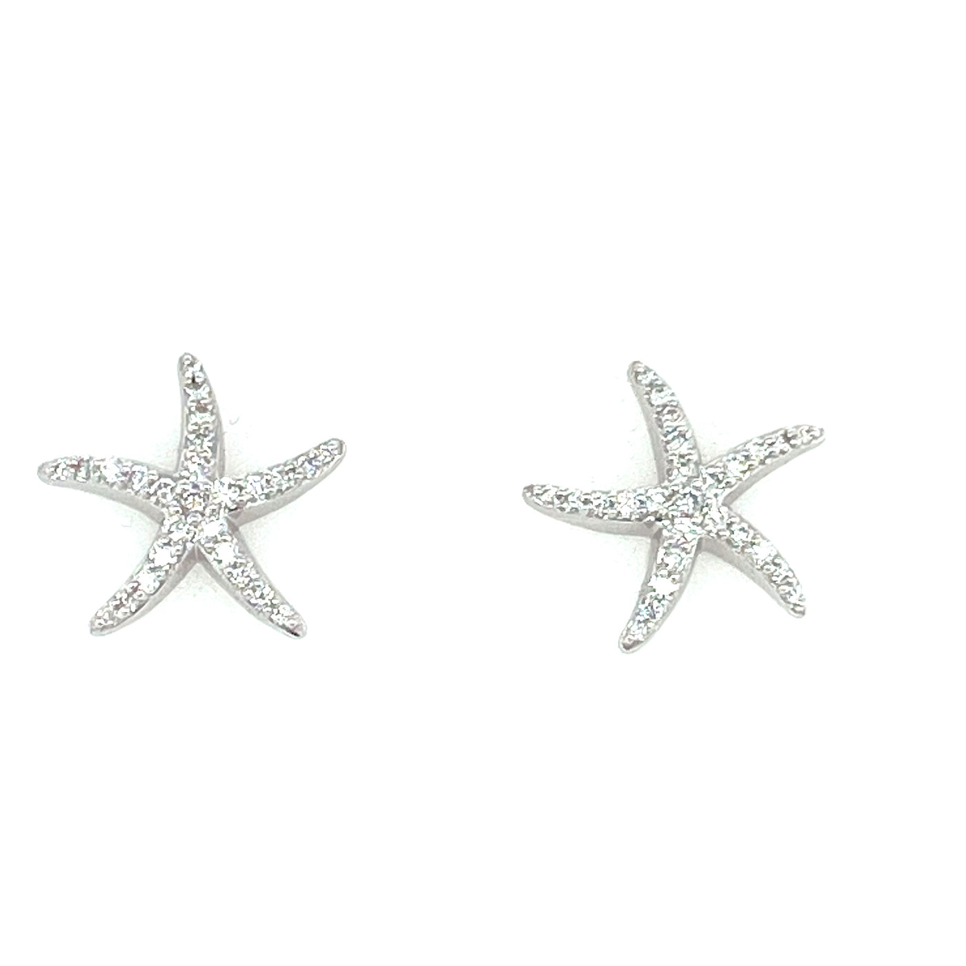 14K White Natural Diamond Starfish Earrings
