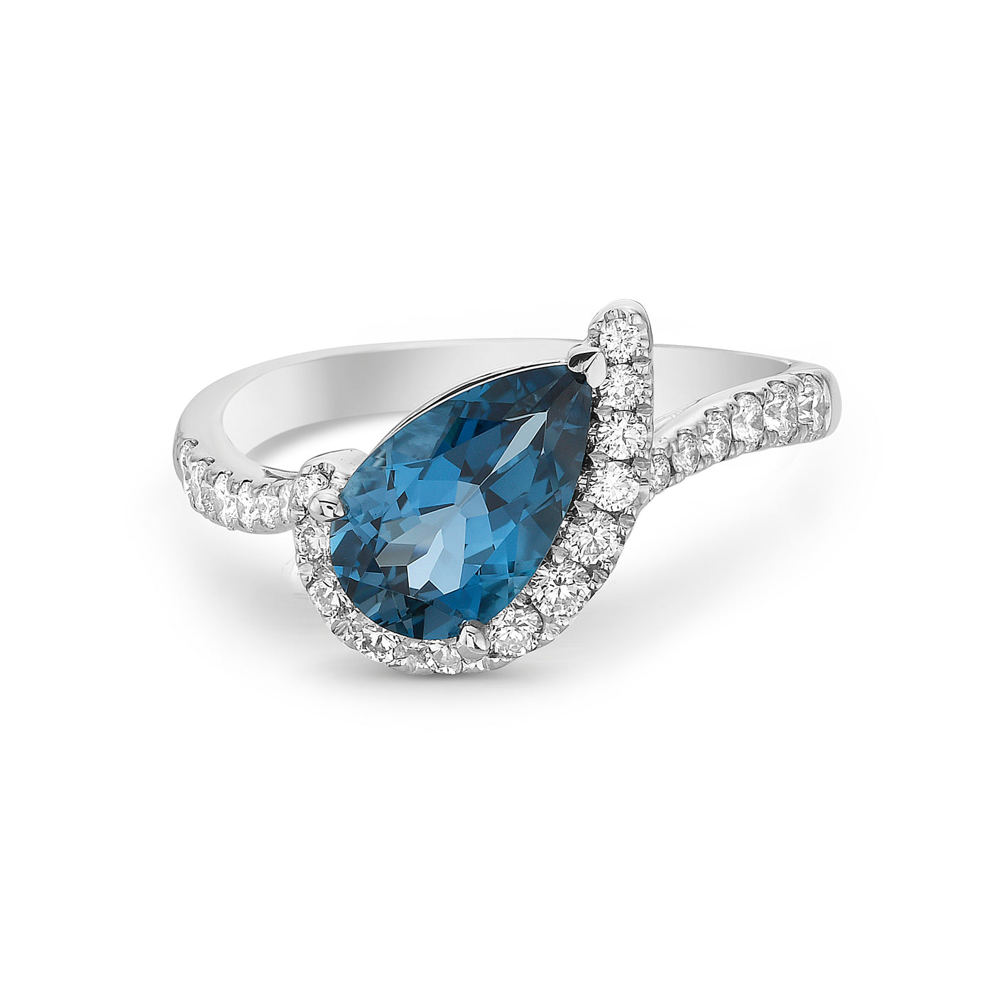 18K White Blue Topaz and Natural Diamond Ring Size 6.5