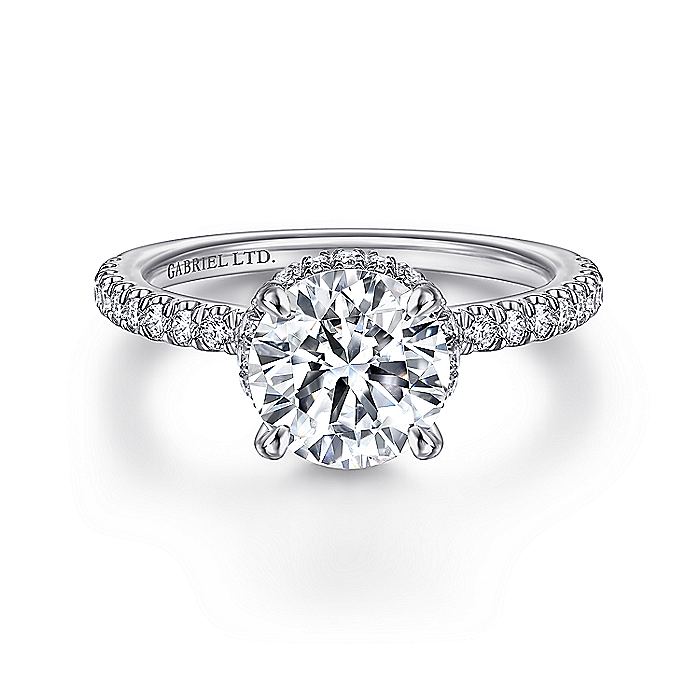 18K White Natural Diamond Semi-Mount Ring that accomodates a 7.40 mm Center